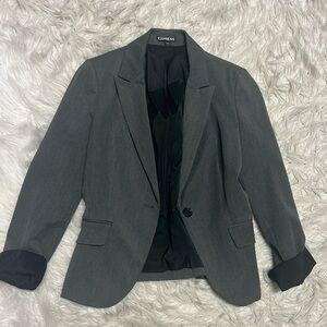 Express Gray Long-Sleeve Button Blazer